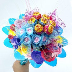 남경NK 스마일꽃 츄파춥스 사탕7개 꽃다발 만들기 DIY키트 사탕부케 만들기재료 학예회 꽃다발 유치원 재롱잔치 어린이집 발표회 졸업식 꽃다발 만들기, 04_블루 꽃받침