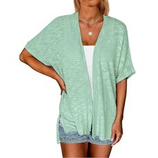 Yekaty 여성용 경량 가디건 캐주얼 여름 반소매 오픈 프론트 비치 커버업 2025 블랙. XXL