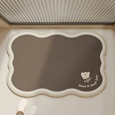 현관 발매트 화장실 입구 욕실 발매트 규조토 미끄럼 방지 매트, 브라운 그린 플라워, 1개