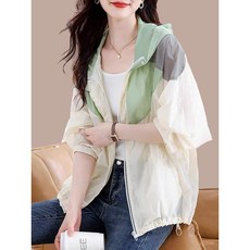 Komorebi 여성 여름 가벼운 등산용 바람막이 래시가드 후드 통기성 루즈핏 집업