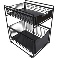주방 싱크대 하단 더블 서랍 수납 선반, 화이트, 1개
