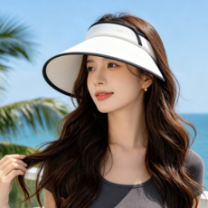 夏季女款大帽檐空頂防曬遮陽帽, MZ3278白色, 均碼
