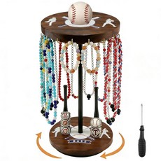 ZCPTZ 야구 드립 홀더 및 챔피언십 링 디스플레이 - 남성용 야구 주얼리 스탠드 18개의 후크 360° 회전 야구 목걸이 및 링 홀더 야구 선수 및 연인을 위한 완벽