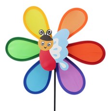 六彩布風車 昆蟲造型 中型風車 直徑約23cm 彩色尼龍布風車 童玩, 多色, 1個