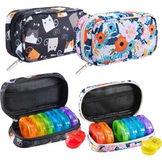 세르페이미 주간 여행용 알약 정리함 2회 하루 오전 오후 레인보우 상자 7일 지퍼 캔버스 케이스 비타민 생선 오일용 - 블랙 02 + 블룸 01, 2 Sets Canvas Case, C Canvas Green 01+