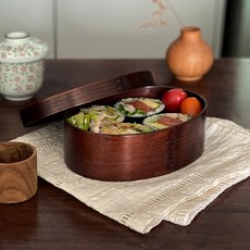 Moderico 木製便當盒 1 層窄橢圓形日式木製便當盒野餐野餐野餐盒