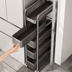 서랍형트롤리 세탁실 다층 슬라이드 이동선반 블랙 15폭 수납장, T. 냉장고 깊이 동일