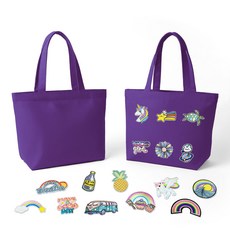 퍼플 여성토트백 꾸미기 패치 구성 패션가방, 스마일(S)