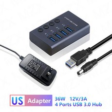 USB 멀티포트 MZX 10 7 4 포트 3.0 허브 알루미늄 멀티 분배기 빠른 PD 충전기 전원 어댑터 노트북 용 스위치가있는 다중 확장기, 4 Ports HUB US, 10.4 Ports HUB US