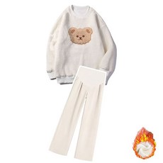 ROYALBELLE 여성 임부복 세트 플리스 안감 두꺼운 따뜻한 루즈핏 라운드넥 긴팔 캐주얼 데일리룩 F0120918