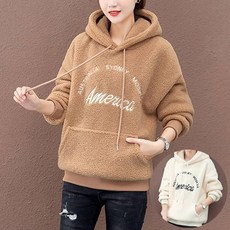 로즈엘리 양털기모 뽀글이 레터링 후드티 4컬러