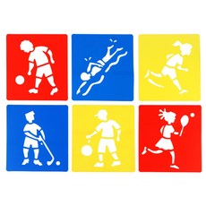 어린이 미술활동 그림꾸미기 스텐실판 6종 미술키트 꾸미기놀이 도안찍기 스텐실도안, 2세트, 스포츠