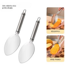 망고 슬라이서 과일 절단기 스테인리스 필러 깍둑썰기 조각칼 주방용 나이프, D_2개 세트 304 스테인리스 숟가락, 2개