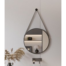 파파스 원형 스트랩거울 욕실 현관 화장대 인테리어 블랙 거울, 스트랩 거울(블랙)40cm