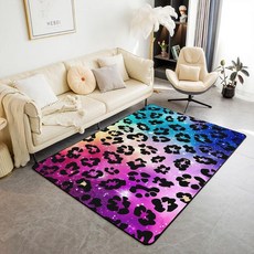 Jejeloiu 다채로운 레오파드 프린트 거실 러그 아동용 남아 여아 무지개 치타 장식 카펫 7.6x12.7cm(3x5인치) 사파리 동물 모피 프린트 야생 동물 은하 부분 러그, 3'3" x 4'11" (Rectangular), 다채로운 색상