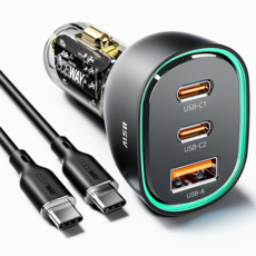 코드웨이 차량용 시거잭 고속 충전기 + C타입 초고속충전케이블 세트, 85W, 블랙