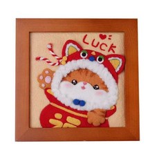 羊毛氈戳戳樂相框畫 手工刺繡diy材料包簡單自繡羊毛氈戳戳樂相框畫擺台件送男友禮物, 招財貓貓+相框+工具, 1個