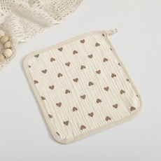 純棉四層紗布口水巾，嬰兒圍兜，寶寶洗臉巾，R96004, 棕色愛心, 1個