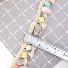 球流蘇服裝輔料配件窗簾花邊裝飾棉線, 米色七彩 4.5cm手工毛球流蘇 ,0.5米 米色七彩, 1個