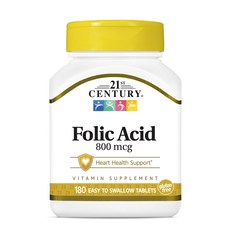 21St Century 易吞葉酸錠 800mcg, 180顆, 1罐