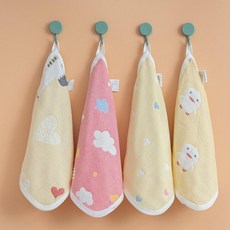 어린이집고리수건 손수건 어린이집수건 어린이수건 유아용 순면 손세정 손목시트 얼굴세정, 1개, 1g, 4줄 세트 [하트 클라우드]