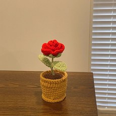 毛線針織花DIY材料包 手工編織向日葵雛菊玫瑰盆栽花束 毛線編織永生花材料包 刺繡手作花 送禮推薦, 迷你紅玫瑰【材料包】