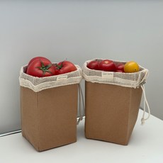 플레이트라벨 페이퍼백 야채망 세트, 2개, 브라운