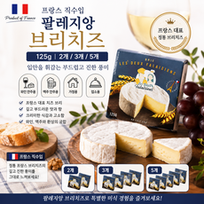 [프랑스직수입] 팔레지앙 브리치즈 125g 2개 3개 5개/ 입안을 휘감는 부드럽고 진한 풍미 와인안주용 맥주안주용 가정용 업소용, 1개, 250g