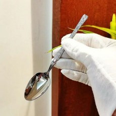 網紅湯勺 高顏值304不銹鋼勺子叉子家用長柄錘紋牛排刀主餐匙, 1個, 高顏值甜品小勺