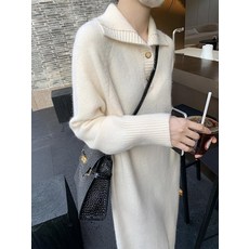 앙고라 니트원피스 미디 겨울 여성, 화이트 오프화이트