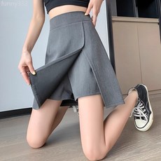 胖mm大碼不規則西裝高腰顯瘦開叉a字裙