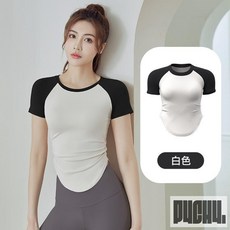 P4CH4 瑜珈上衣短袖 拼色插肩袖運動T恤女