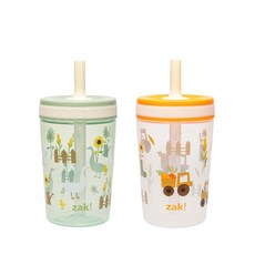 Zak Designs 425.2g(15온스) 아기 상어 켈소 텀블러 세트 누출 방지 스크류 온 뚜껑 내구성 있는 플라스틱과 실리콘으로 제작 아이들을 위한 완벽한 번들(2피, Silly Goose, Harvest