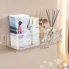 욕실 벽걸이 수납 선반 화장실 정리함 무타공 걸이식 박스 화장지 홀더 랙, 1. 수납선반 [투명색상] 1팩, 1개