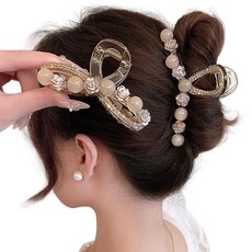 헤어 클립 반스 클립 머리 고정 잘 고정된다 크기가 큰 털이 많은 머리 장식 장미 꽃 진주 느낌 비즈가 달린 어른용 귀여운 멋진 여성용 헤어 액세서리 와소(일본 전통 의상) 유카