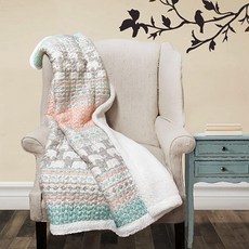Lush Decor 청록 & 핑크 코끼리 줄무늬 퍼지 양면 셰르파 담요 152.4cm x 127cm (60인치 50 인치) 187603 3580379729