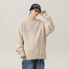 투니스 남성 빈티지 할로우 루즈핏 긴소매 스웨터