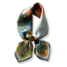 PoeticEHome 100% 순수 멀베리 실크 스퀘어 스카프 68.6cm x 여성용 네커치프 헤드스카프 선물 포장 I2 - 디지털 프린트 27인치 171553, F4 - 선셋 글로우