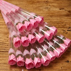 osshop 비누 장미 꽃 카네이션 장미 한송이 조화 50개, 장미한송이 -핑크