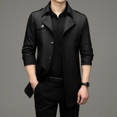 AOKADA 중년 남성 봄 가을 슬림핏 카라넥 트렌치 코트 캐주얼 반코트