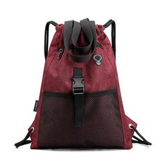 專業登山包 露營 戶外揹包運動健身包防水束口袋輕便抽繩雙肩包男女潮流通用大容量旅行揹包, 酒紅色