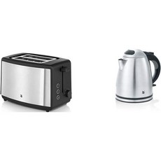 WMF Bueno Edition Toaster Stainless Steel 더블 슬롯 with Bun Attachment 2 Slices 7 Browning 레벨 800, Bundle with Kettle/ 1.2 L
