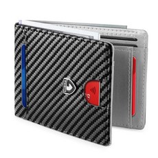 GSOIAX 남성용 슬림 지갑 RFID 차단 바이폴드 지갑 남성용 미니멀리스트 천연 가죽 탄소 섬유 카드 홀더 머니 클립 얇은 남성용 선물 상자 포함 탄소 섬유 및 은색 슬