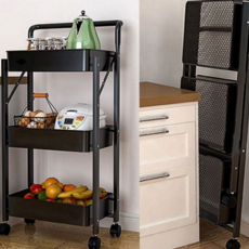 넉넉한 수납력 간편 이동 1초 접이식 핸들형 선반, 이동식 폴딩트롤리