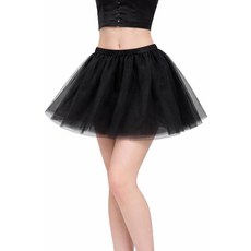 여성용 푹신한 크리스마스 튀튀 스커트 - 조절 가능한 허리 홀리데이 의상 및 파티용 푹신한 튤 미니 스커트 블랙. 미디엄 쇼트