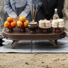 휴대용 제기세트 14P 제수용품 차례 제사 성묘용 목기 느낌 플라스틱 가방 겸 상 은박 돗자리 포함, 단품