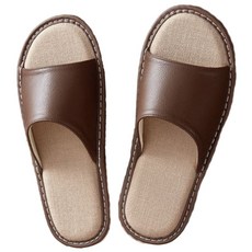 真皮頭層牛皮配亞麻防滑室內拖鞋 LS38, 270mm, 淺棕, 1雙