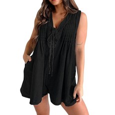 Loveimgs 여성용 오버사이즈 귀여운 데님 롬퍼 반바지 오버롤 드레스 민소매 브이넥 러플 진 점프수트 점퍼 여름 Y2k 2025 라이트 블루 스몰