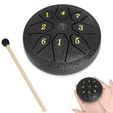 RANMING 11.4cm(4.5인치) 8 노트 C 키 스틸 텅 드럼 - 명상 요가 및 사운드 테라피를 위한 텅드럼 진정 효과가 있는 휴대용 핸드팬 초보자 성인을 이상적인, 블랙
