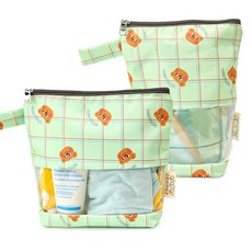 세맘스 방수 투명TPU 수건파우치+양치컵파우치, 그린꾸몽